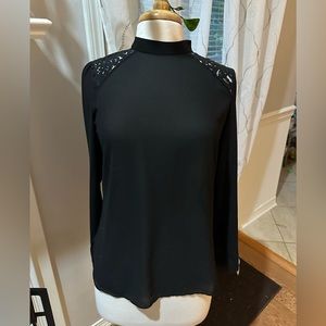 Black High Neck Open Back Blouse